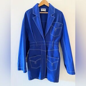 Moschino Royal Blue Blazer with White Stitching